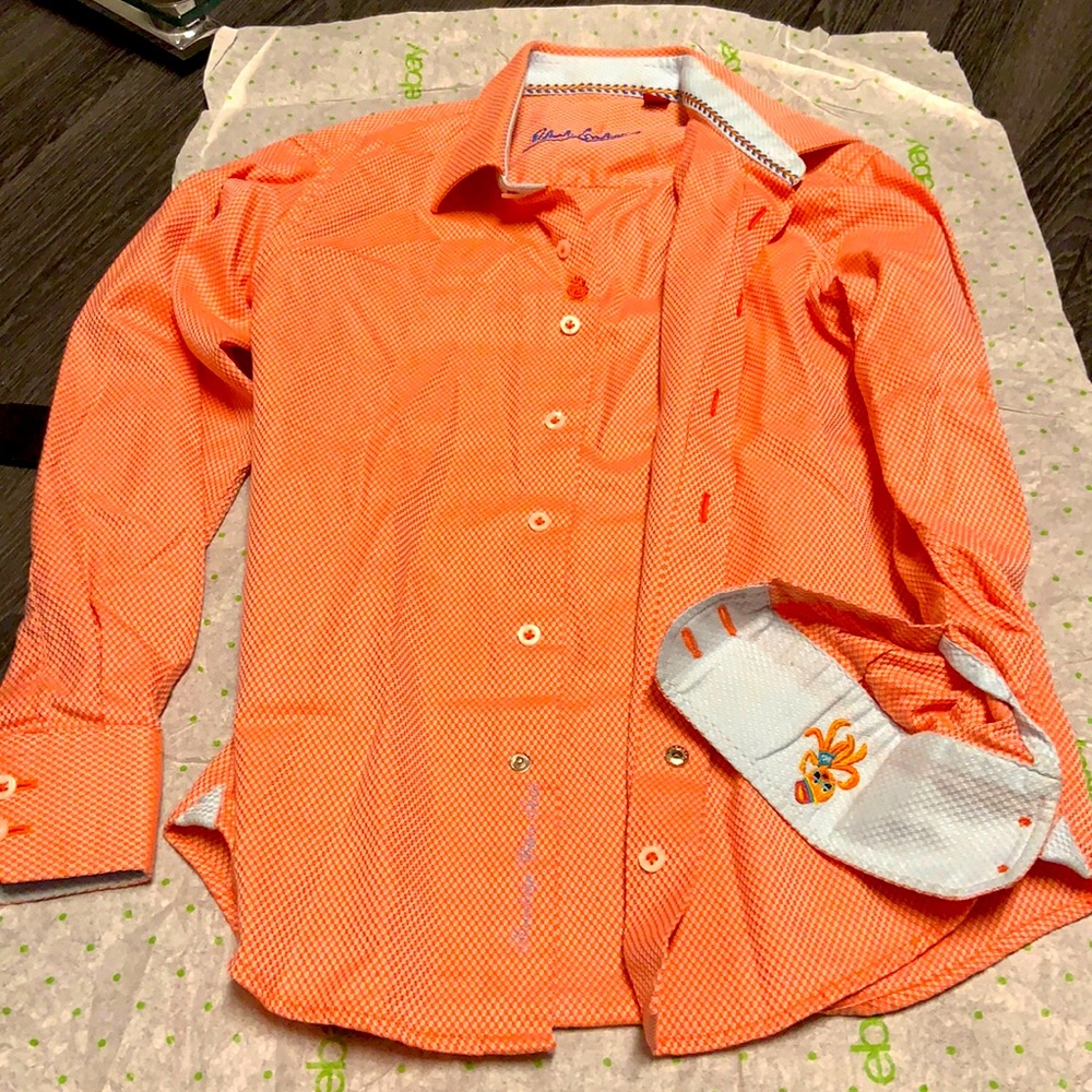 Salmon Robert Graham dress shirt, size Small, or 8